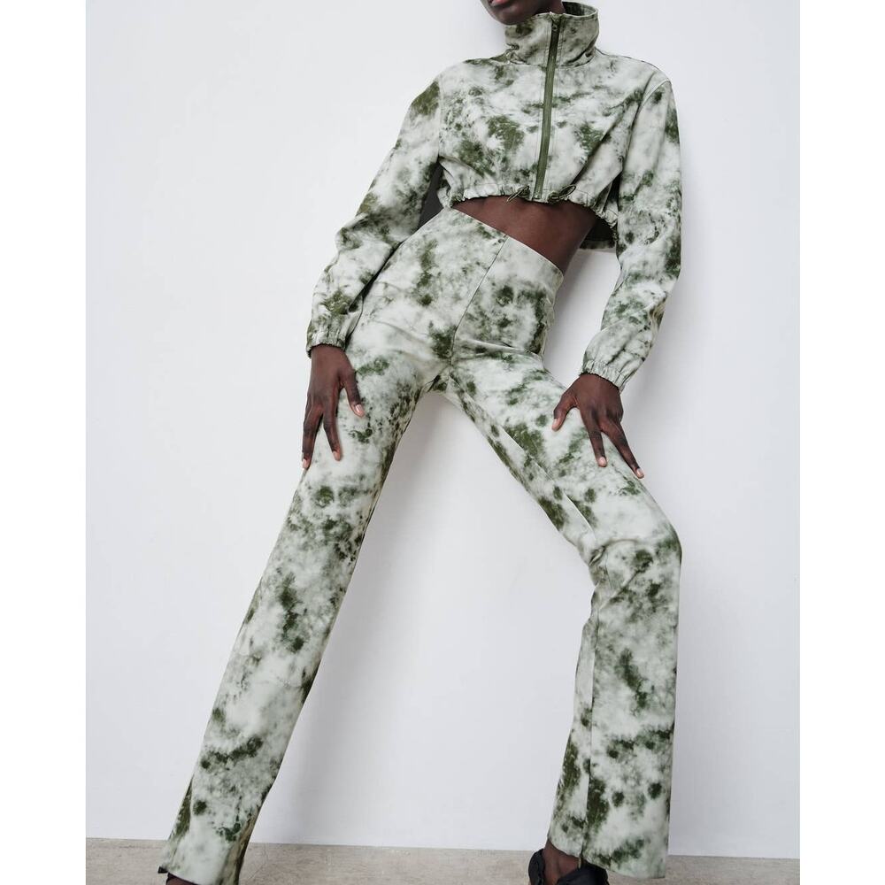Zara Tie Dye Flared Leggings Pants Side Zip
